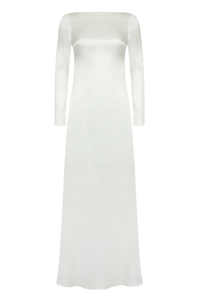 Dahlia Backless Bridal Satin Maxi Dress - Off-White