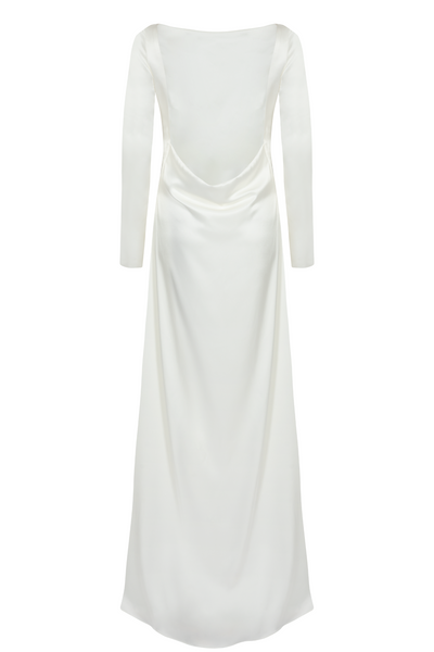 Dahlia Backless Bridal Satin Maxi Dress - Off-White