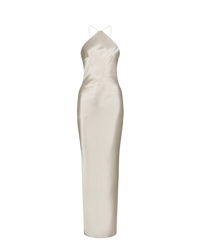 Aubrey Satin Halter Dress - Buttermilk Ivory - HERVANR Official