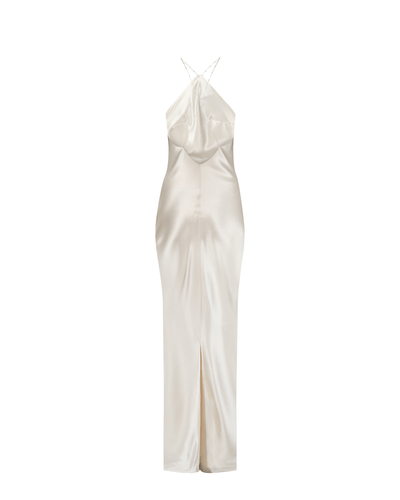 Aubrey Satin Halter Dress - Buttermilk Ivory - HERVANR Official