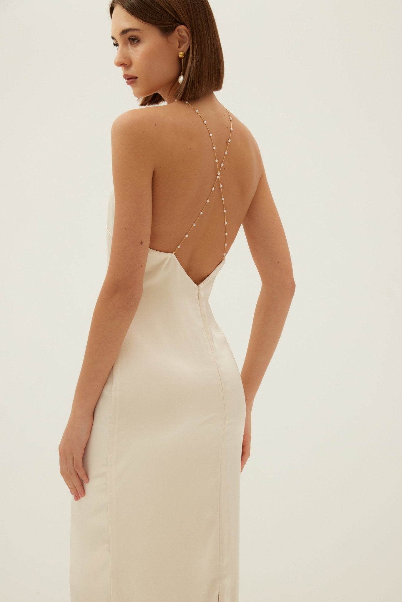 Aubrey Satin Halter Dress - Buttermilk Ivory - HERVANR Official