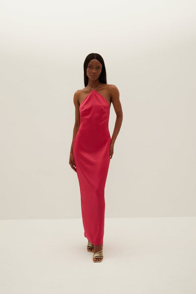 Aubrey Satin Halter Maxi Dress - Fuchsia Pink - HERVANR Official