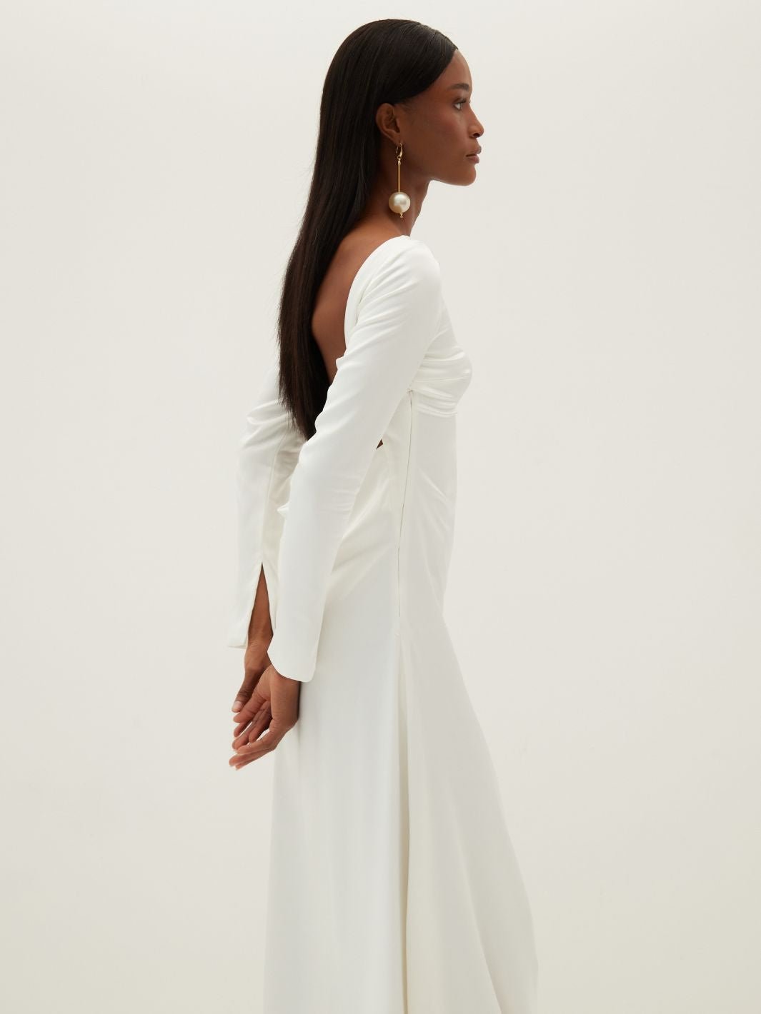 Dahlia Backless Bridal Satin Maxi Dress - Off-White - HERVANR Official