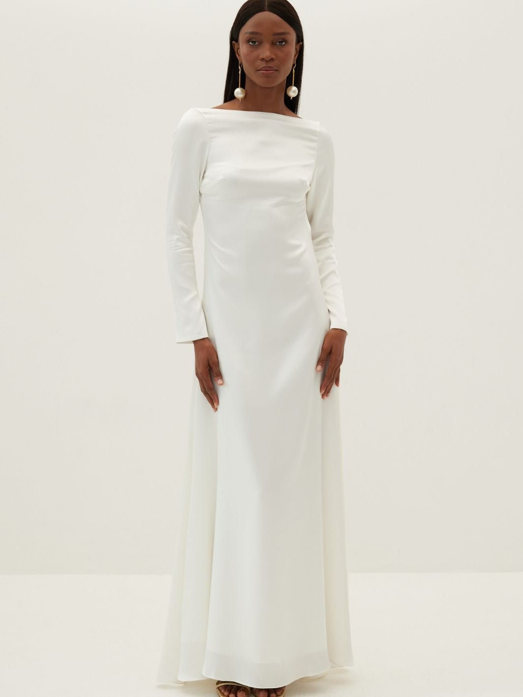Dahlia Backless Bridal Satin Maxi Dress - Off-White - HERVANR Official