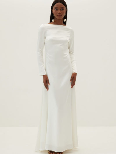Dahlia Backless Bridal Satin Maxi Dress - Off-White - HERVANR Official