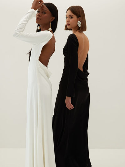 Dahlia Backless Bridal Satin Maxi Dress - Off-White - HERVANR Official