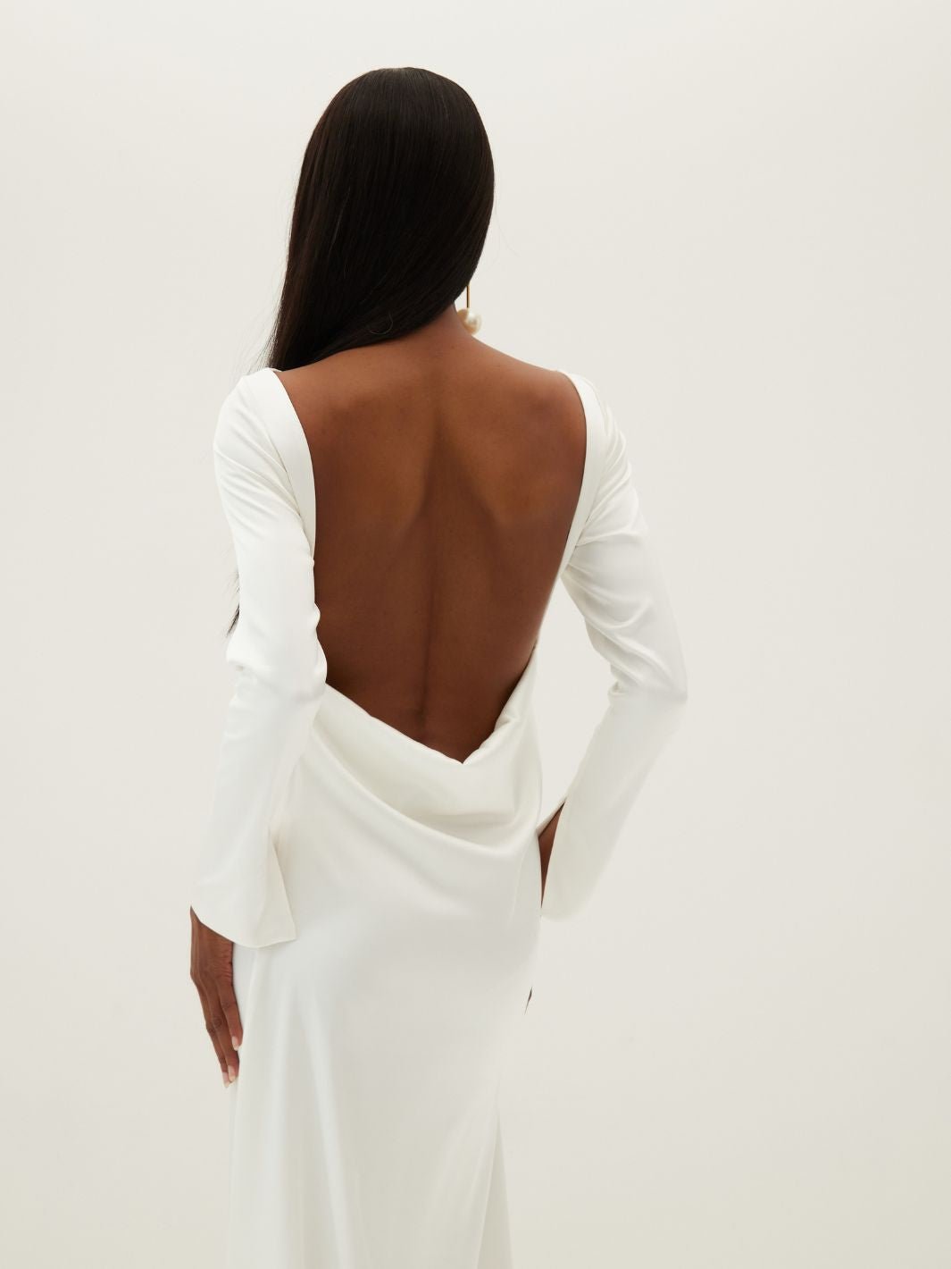 Dahlia Backless Bridal Satin Maxi Dress - Off-White - HERVANR Official