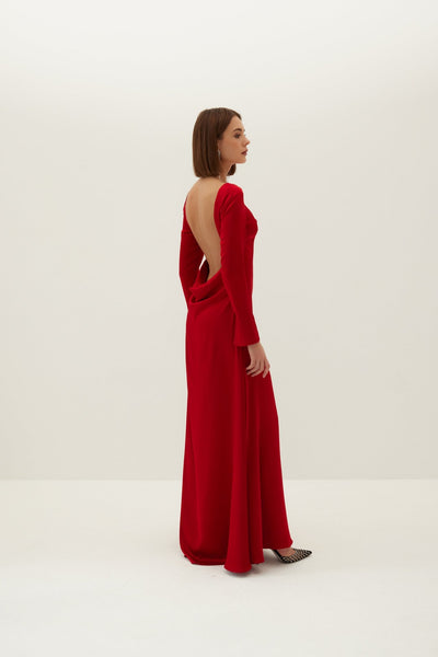 Dahlia Backless Bridal Satin Maxi Dress - Red - HERVANR Official